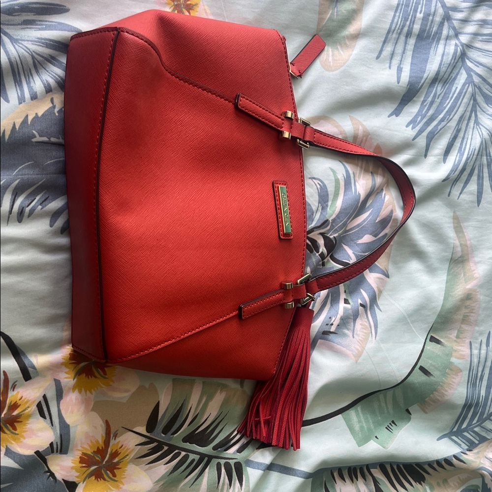 Calvin Klein Red Shoulder Tote with Tassel